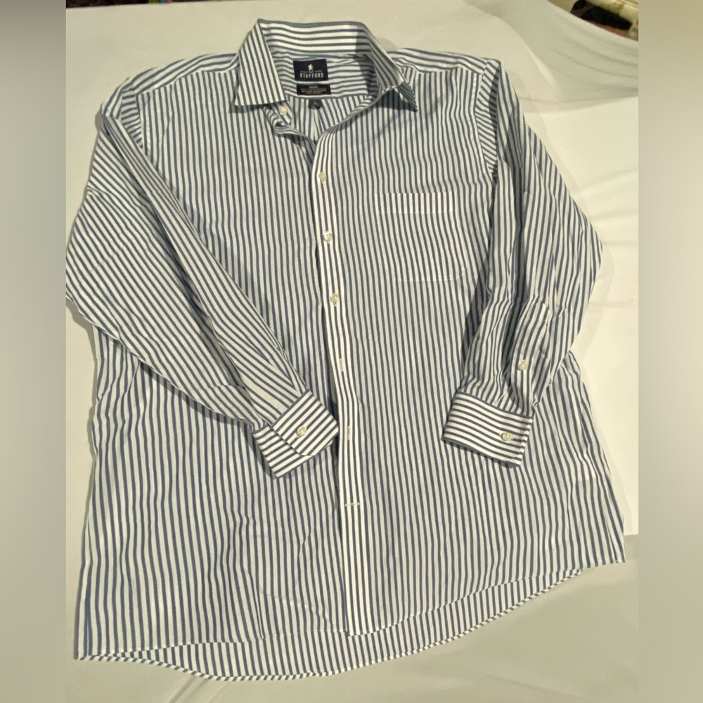 Stafford Navy and White Striped Men’s 
Button Down Shirt